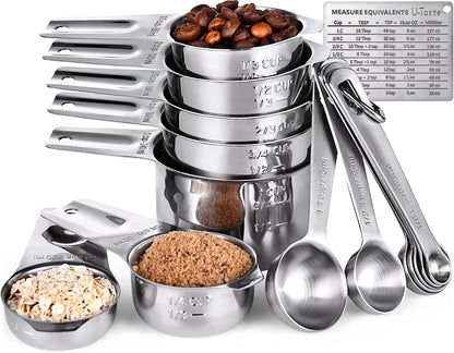 Measuring Cups and Spoons Set of 15, 2 D-Rings & 1 Conversion Chart
