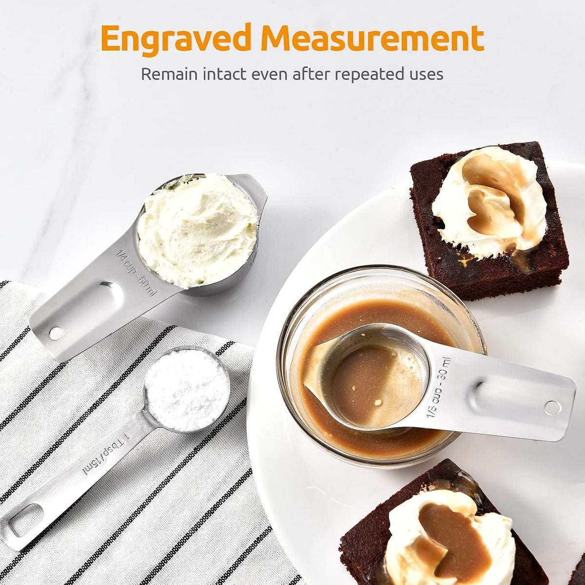 Measuring Cups and Spoons Set of 15, 2 D-Rings & 1 Conversion Chart
