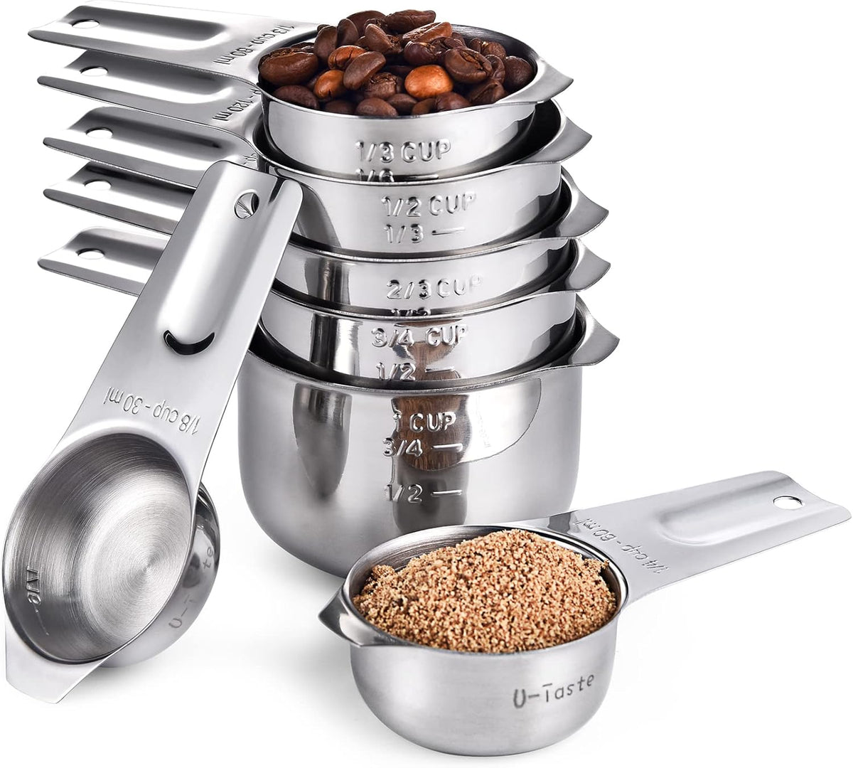 Measuring Cups and Spoons Set of 15, 2 D-Rings & 1 Conversion Chart