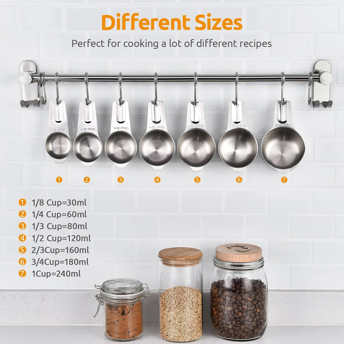 Measuring Cups and Spoons Set of 15, 2 D-Rings & 1 Conversion Chart