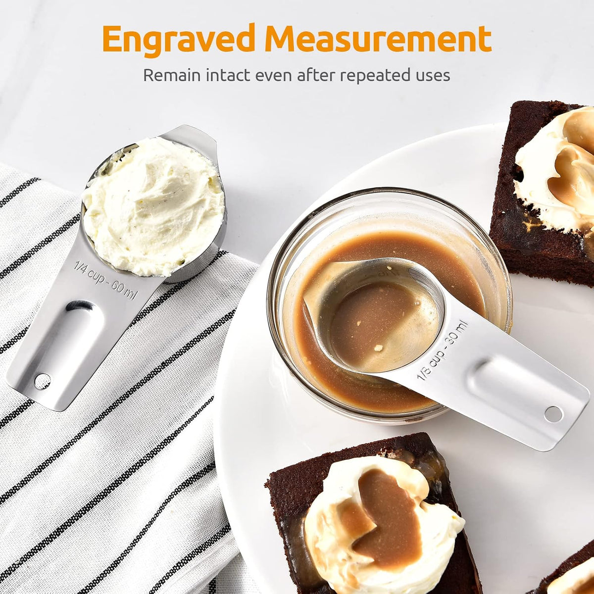 Measuring Cups and Spoons Set of 15, 2 D-Rings & 1 Conversion Chart