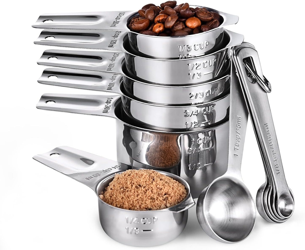 Measuring Cups and Spoons Set of 15, 2 D-Rings & 1 Conversion Chart