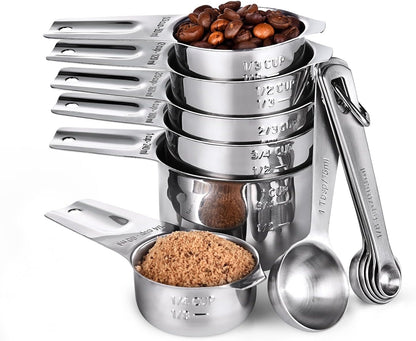 Measuring Cups and Spoons Set of 15, 2 D-Rings & 1 Conversion Chart