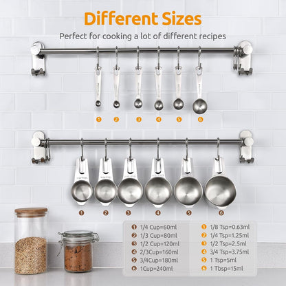 Measuring Cups and Spoons Set of 15, 2 D-Rings & 1 Conversion Chart