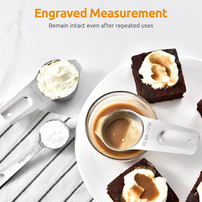 Measuring Cups and Spoons Set of 15, 2 D-Rings & 1 Conversion Chart