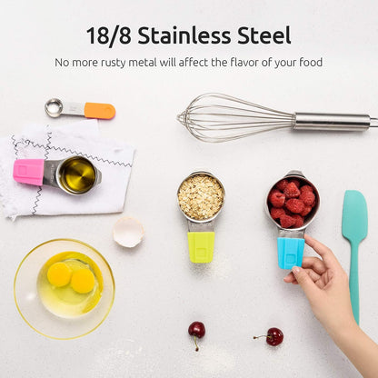 Measuring Cups and Spoons Set of 15, 2 D-Rings & 1 Conversion Chart