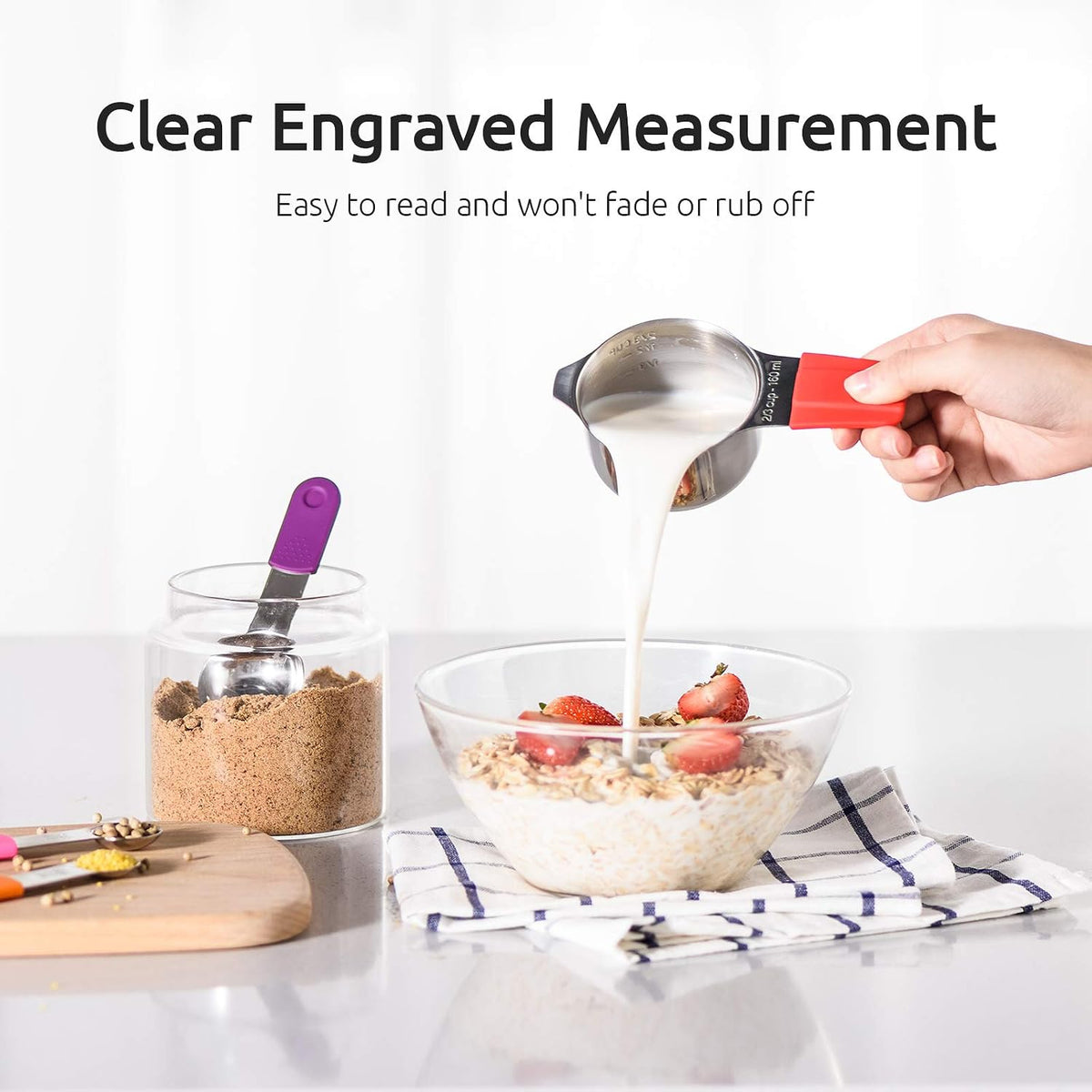 Measuring Cups and Spoons Set of 15, 2 D-Rings & 1 Conversion Chart