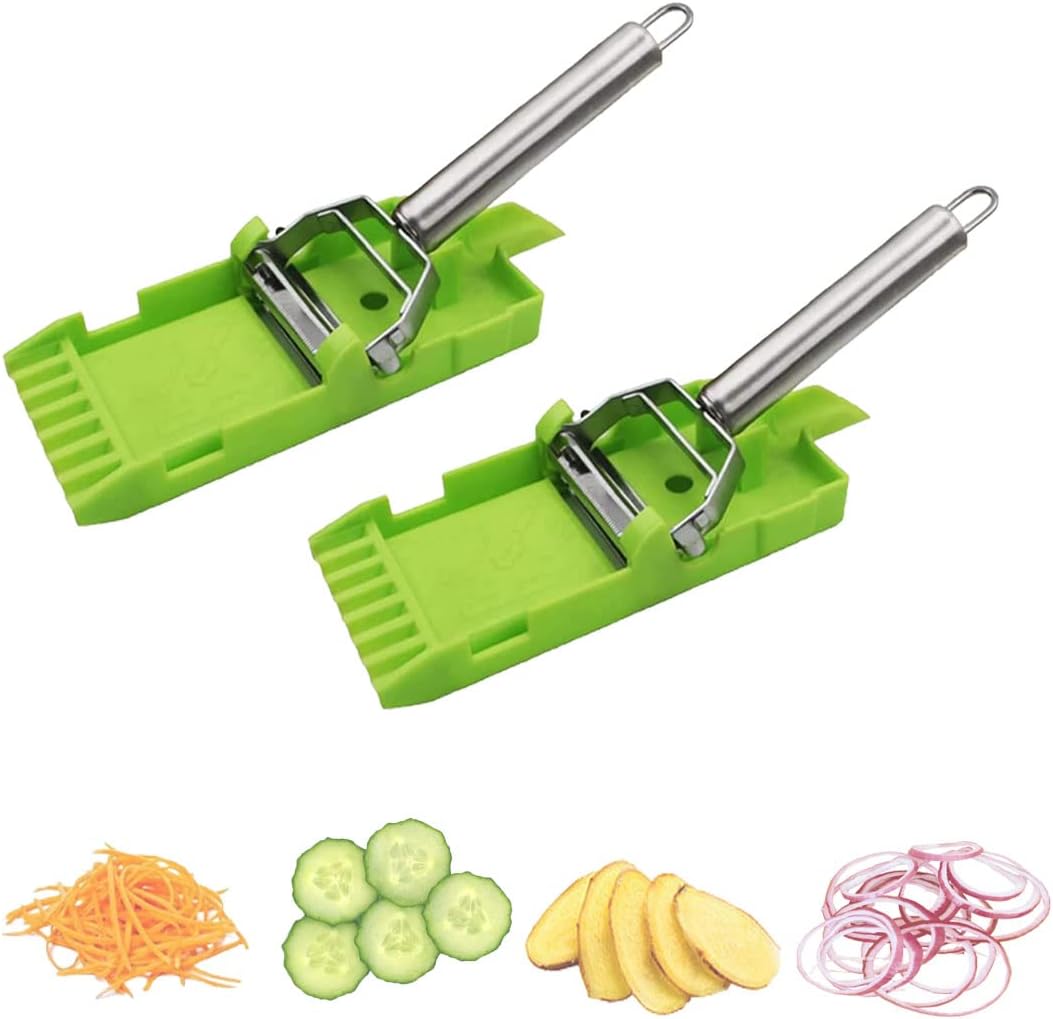 Multi Pelador Doble Cuchilla,Tiras En Juliana, Julienne Strips - Multi Double Knife Peeler with Grating Plate - Multi Double Knife Peeler - with Lemon or Orange Juicer and Potato Spiral
