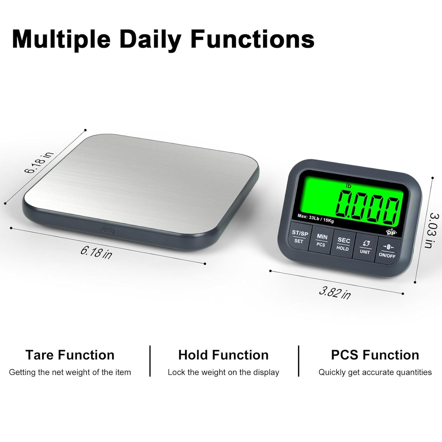 Wireless Food Scale, 33lb/0.04oz Digital Kitchen Scale, Meat Scale with Timer Function, 9 Units, Tare/Hold/PCS Function, Auto Off, LCD Display, Digital Food Scale for Cooking, Baking, Postage