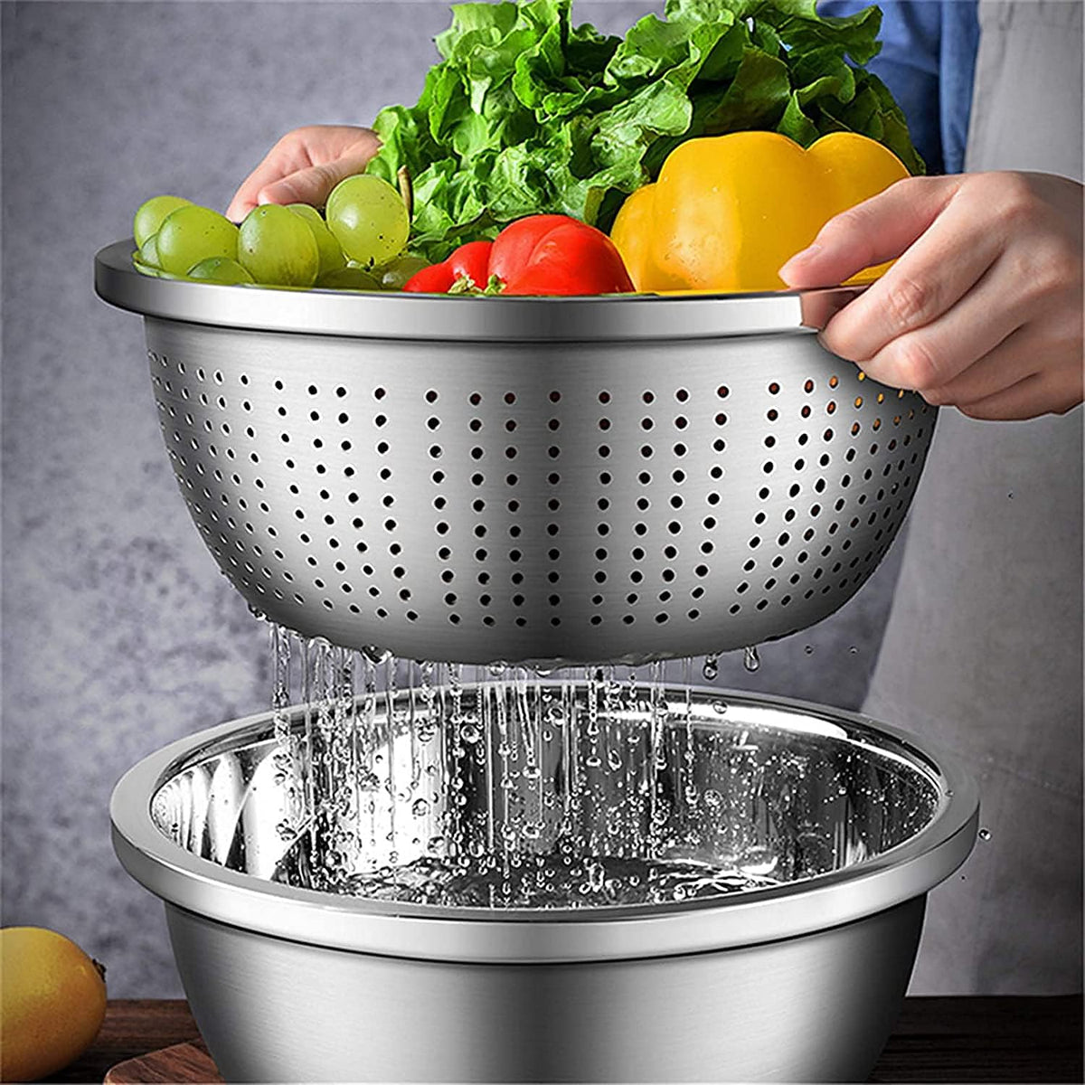 Stainless Steel Mixing Bowls, 8.5QT Salad Bowl, Metal Bowls With water filter basin, Stainless Steel Basin, Heavy Duty Deeper Edge Mirror Finish Dishwasher Safe Bowl (XXL)…
