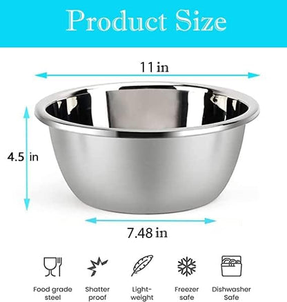 Stainless Steel Mixing Bowls, 8.5QT Salad Bowl, Metal Bowls With water filter basin, Stainless Steel Basin, Heavy Duty Deeper Edge Mirror Finish Dishwasher Safe Bowl (XXL)…
