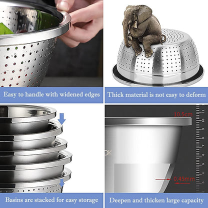 Stainless Steel Mixing Bowls, 8.5QT Salad Bowl, Metal Bowls With water filter basin, Stainless Steel Basin, Heavy Duty Deeper Edge Mirror Finish Dishwasher Safe Bowl (XXL)…