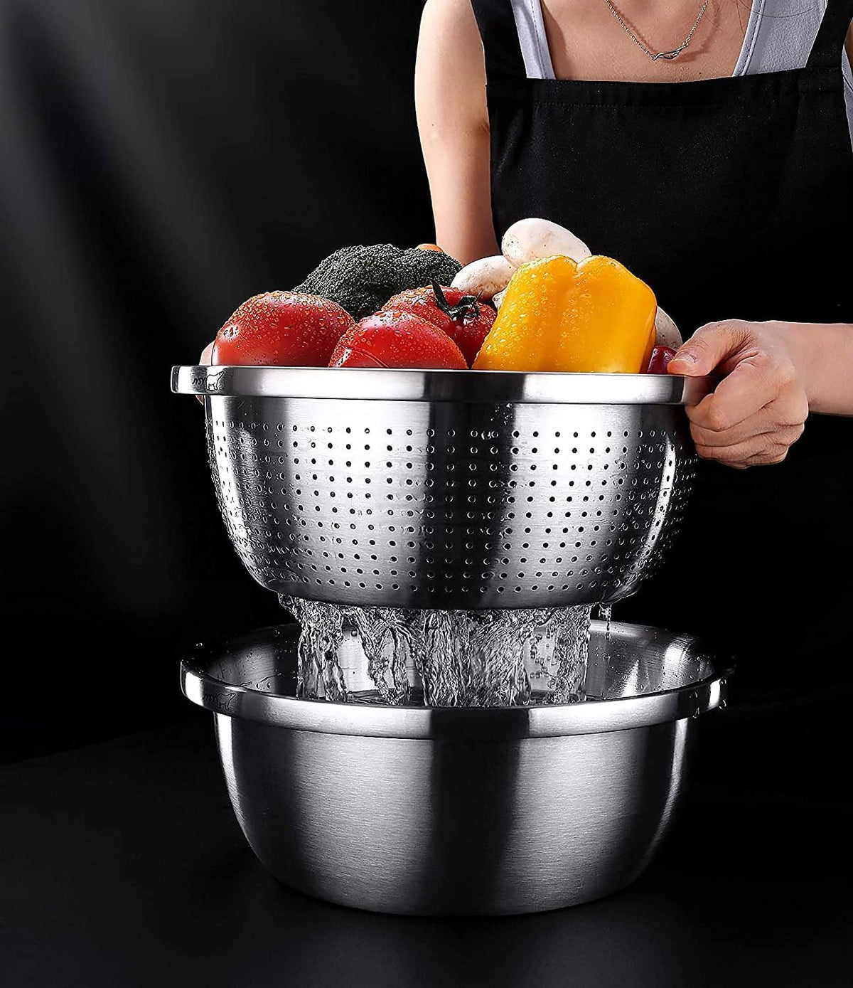 Stainless Steel Mixing Bowls, 8.5QT Salad Bowl, Metal Bowls With water filter basin, Stainless Steel Basin, Heavy Duty Deeper Edge Mirror Finish Dishwasher Safe Bowl (XXL)…