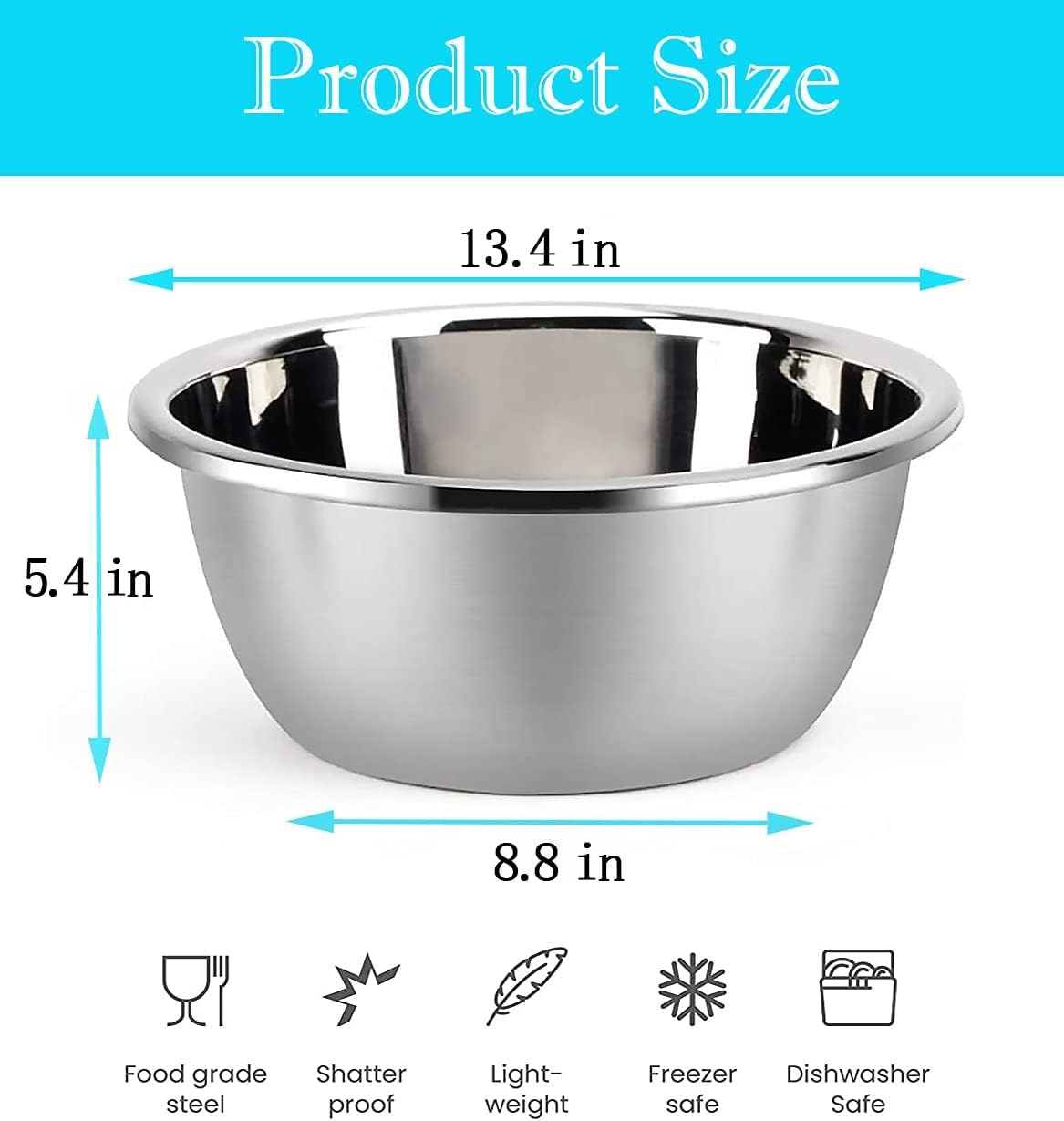 Stainless Steel Mixing Bowls, 8.5QT Salad Bowl, Metal Bowls With water filter basin, Stainless Steel Basin, Heavy Duty Deeper Edge Mirror Finish Dishwasher Safe Bowl (XXL)…