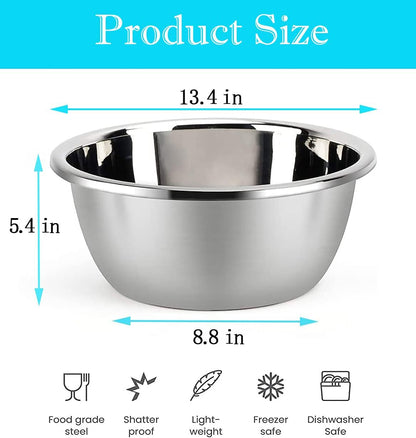 Stainless Steel Mixing Bowls, 8.5QT Salad Bowl, Metal Bowls With water filter basin, Stainless Steel Basin, Heavy Duty Deeper Edge Mirror Finish Dishwasher Safe Bowl (XXL)…