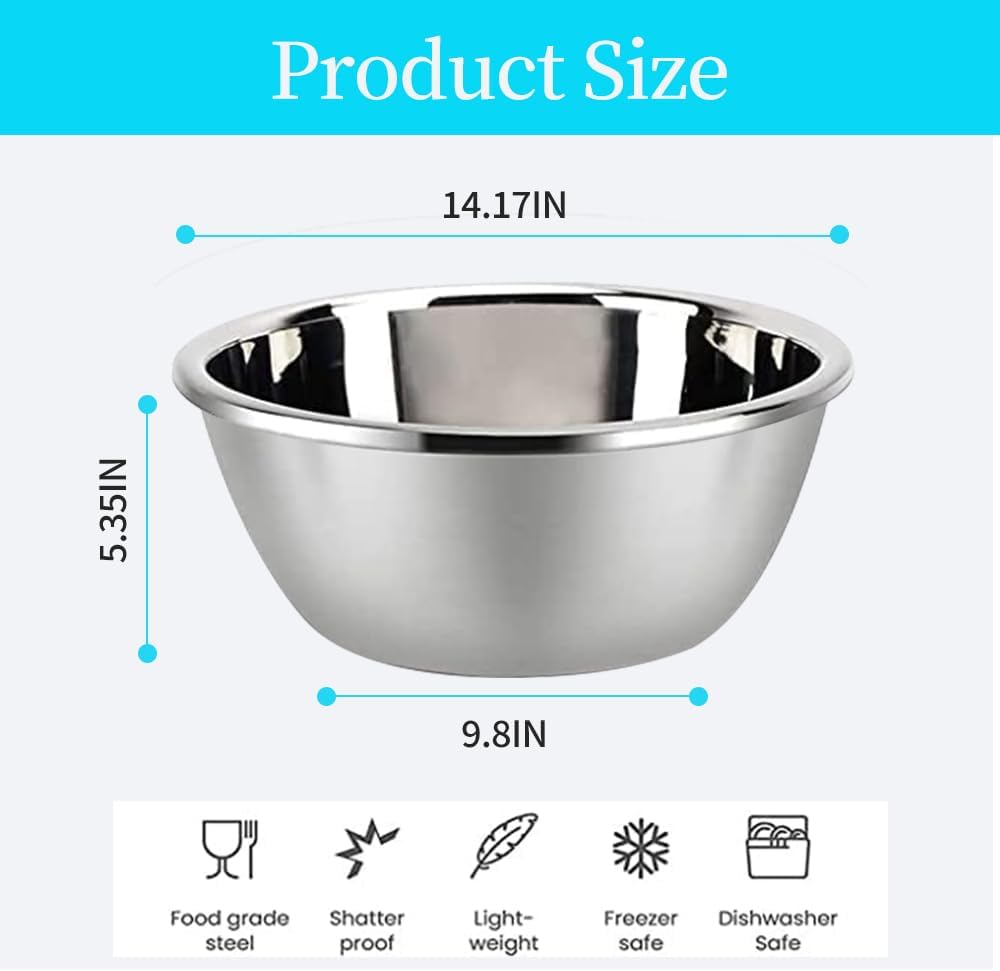 Stainless Steel Mixing Bowls, 8.5QT Salad Bowl, Metal Bowls With water filter basin, Stainless Steel Basin, Heavy Duty Deeper Edge Mirror Finish Dishwasher Safe Bowl (XXL)…