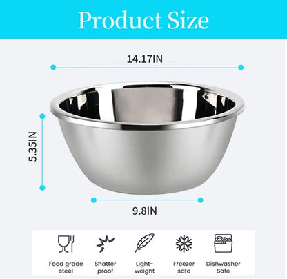 Stainless Steel Mixing Bowls, 8.5QT Salad Bowl, Metal Bowls With water filter basin, Stainless Steel Basin, Heavy Duty Deeper Edge Mirror Finish Dishwasher Safe Bowl (XXL)…