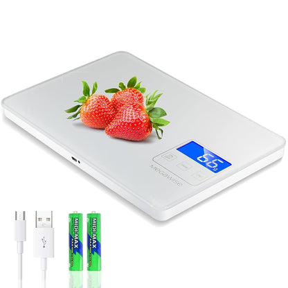 Digital Kitchen Scale, 33 lb, Rechargeable, 1 g/0.04 oz, White
