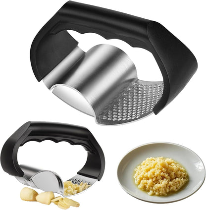 Garlic Press Rocker,Stainless Steel Garlic Mincer Crusher,2-In-1 Easy Kitchen Gadge,Comfortable Grip,Effortless Smashing,Home And Kitchen Utensils Accessories,Easy To Use And Clean