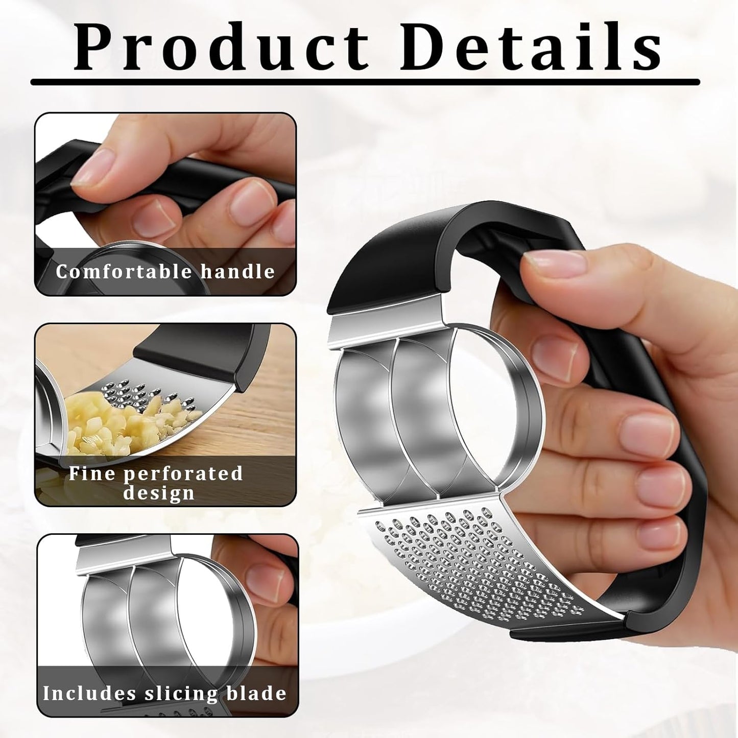 Garlic Press Rocker,Stainless Steel Garlic Mincer Crusher,2-In-1 Easy Kitchen Gadge,Comfortable Grip,Effortless Smashing,Home And Kitchen Utensils Accessories,Easy To Use And Clean