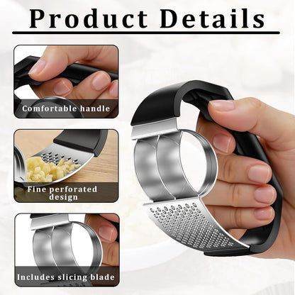 Garlic Press Rocker,Stainless Steel Garlic Mincer Crusher,2-In-1 Easy Kitchen Gadge,Comfortable Grip,Effortless Smashing,Home And Kitchen Utensils Accessories,Easy To Use And Clean