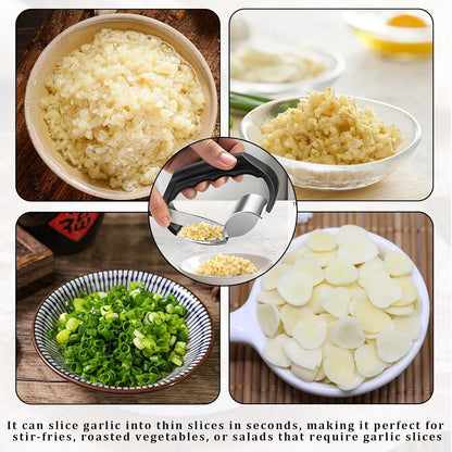 Garlic Press Rocker,Stainless Steel Garlic Mincer Crusher,2-In-1 Easy Kitchen Gadge,Comfortable Grip,Effortless Smashing,Home And Kitchen Utensils Accessories,Easy To Use And Clean