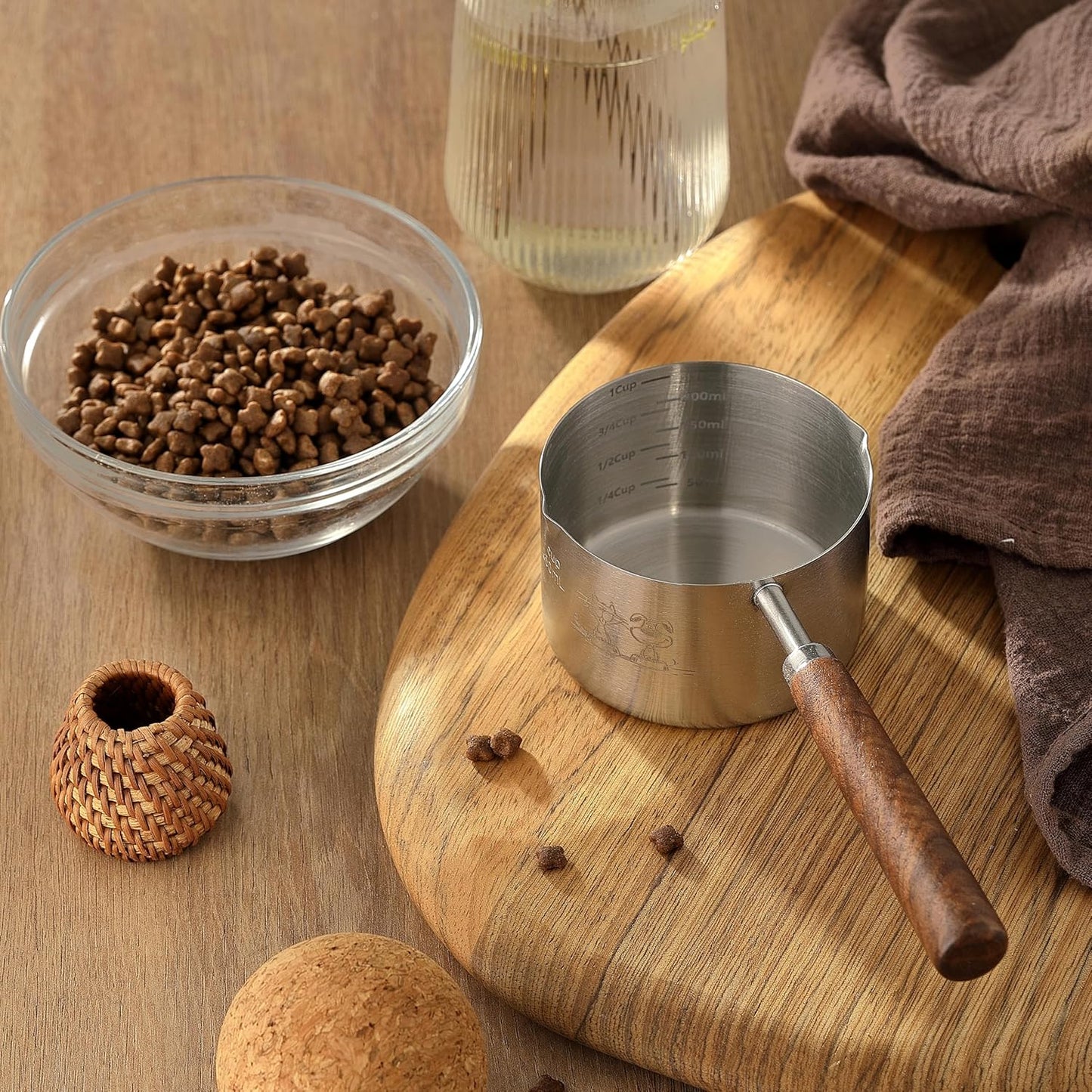 Dog Cat Food Scoop Measuring Cup, Stainless Steel 1 Cup Measuring Cup, Precision Scale Measurements