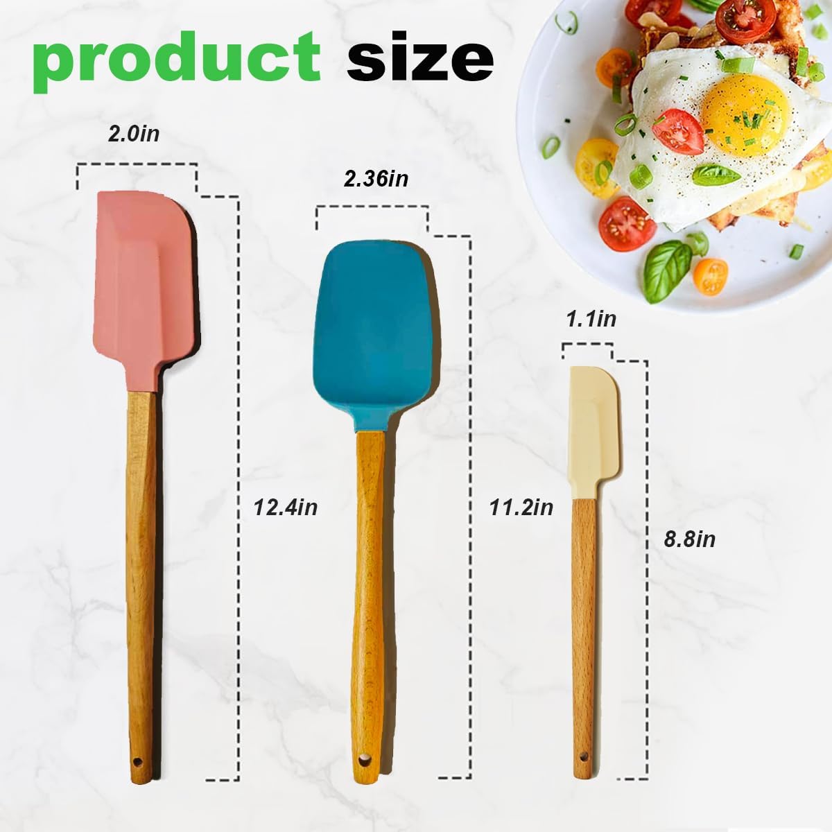 3PCS Silicone Spatula Wooden Handle Set, Heat Resistant Silicone Spatula, Spatulas Silicone Heat Resistant Wood, Rubber Spatula for Baking Non-Stick Cooking Mixing, Pink & Blue & Beige