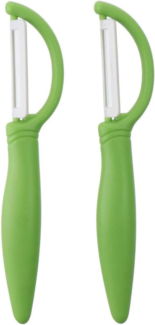 2 Pcs Green Ceramic Peeler for Household Use, Multi-purpose Ergonomic Design PP Material Handles for Kitchen, Restaurant, Snack Bar, Vegetables, Fruit