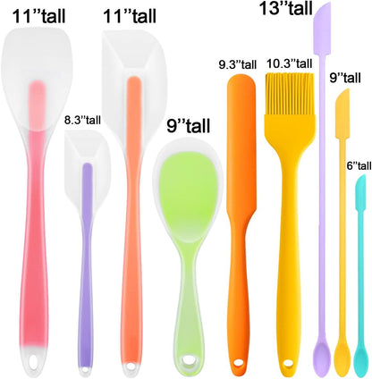 KLAQQED 9Pcs Spatulas Silicone Heat Resistant Silicone Spatula Set Small Mini Long Jar Spatulas for Nonstick Cookware, Rubber Silicone Spoon Spatula Set for Baking Mixing Cooking Kitchen Utensils Set