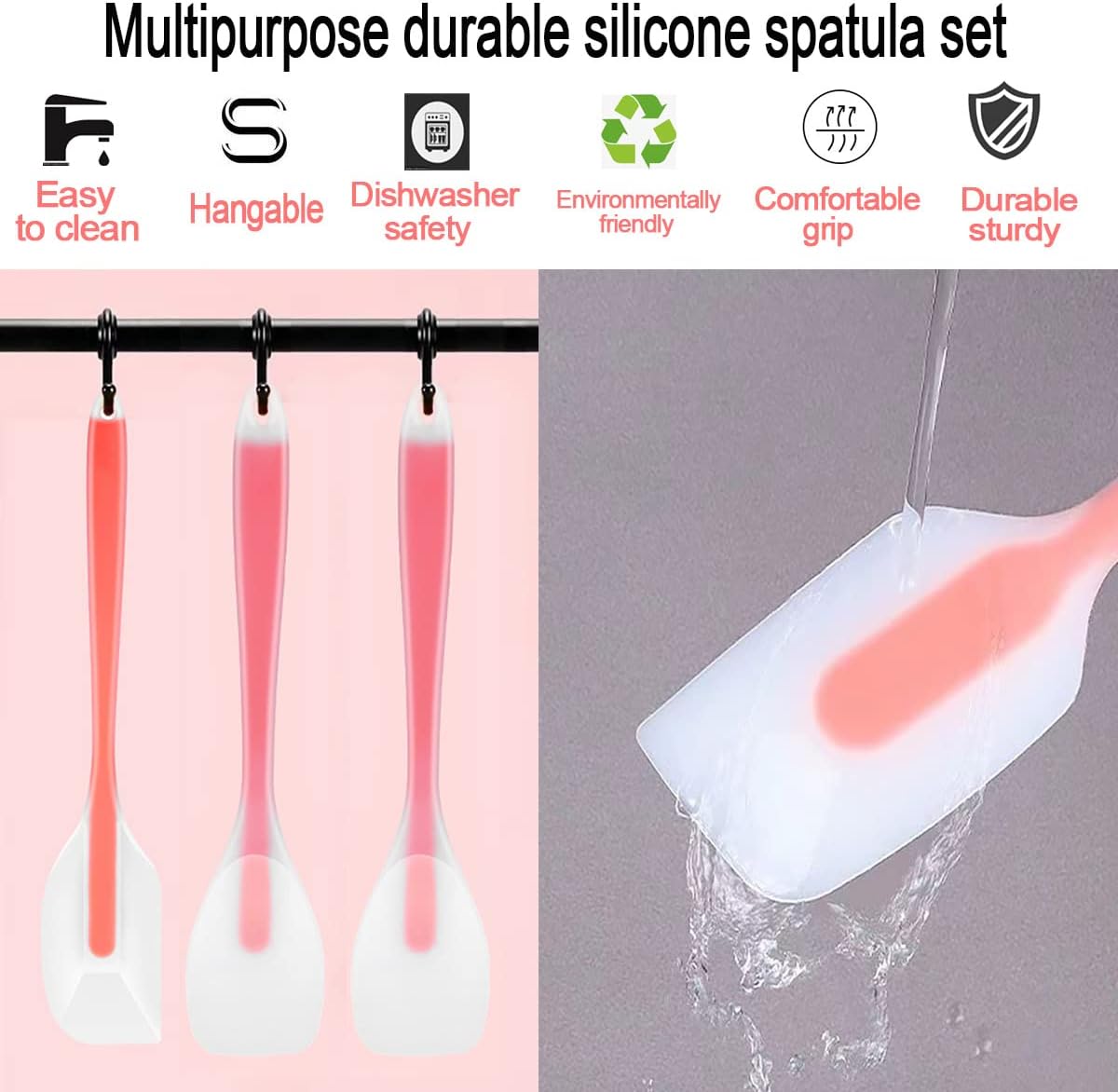 KLAQQED 9Pcs Spatulas Silicone Heat Resistant Silicone Spatula Set Small Mini Long Jar Spatulas for Nonstick Cookware, Rubber Silicone Spoon Spatula Set for Baking Mixing Cooking Kitchen Utensils Set
