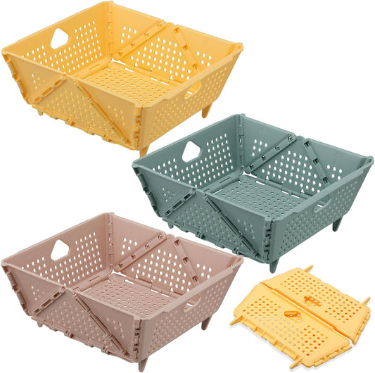 3 Pack Versatile Collapsible Colander Thickened Plastic Kitchen Collapsible Strainer with Resting Feet Wash Foldable Storage Drain Basket for Pasta, Fruit, Vegetables, Berry Space Saving
