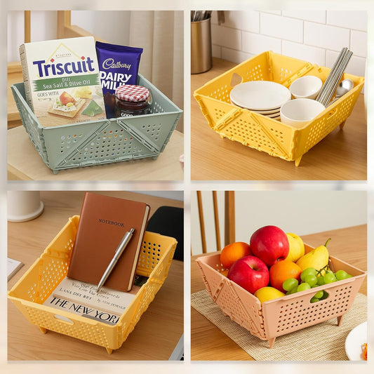3 Pack Versatile Collapsible Colander Thickened Plastic Kitchen Collapsible Strainer with Resting Feet Wash Foldable Storage Drain Basket for Pasta, Fruit, Vegetables, Berry Space Saving