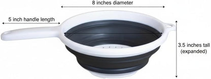 8" Round Space Saving Collapsible Silicone Kitchen Colander Food Strainer with Handle - White (1 Pack)