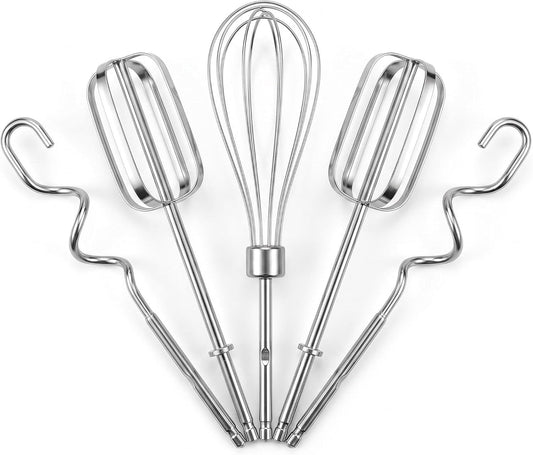 5Pcs Stainless Steel Hand Mixer Attachments Replacement | For Hamilton Beach 62682RZ 62692 62695V 64699,replaces #990116700, 304 stainless, rust-proof, 5pcs: 2 beaters+2 hooks+1 whisk