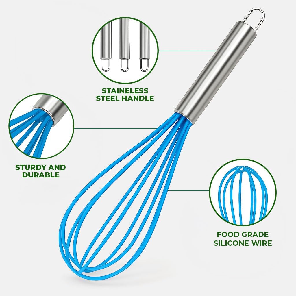 Silicone Whisk, Silicone Cooking Utensil Set, Silicone Whisks for Cooking, Non-Scratch Hand Whisks for Kitchen Essentials, Set of 3