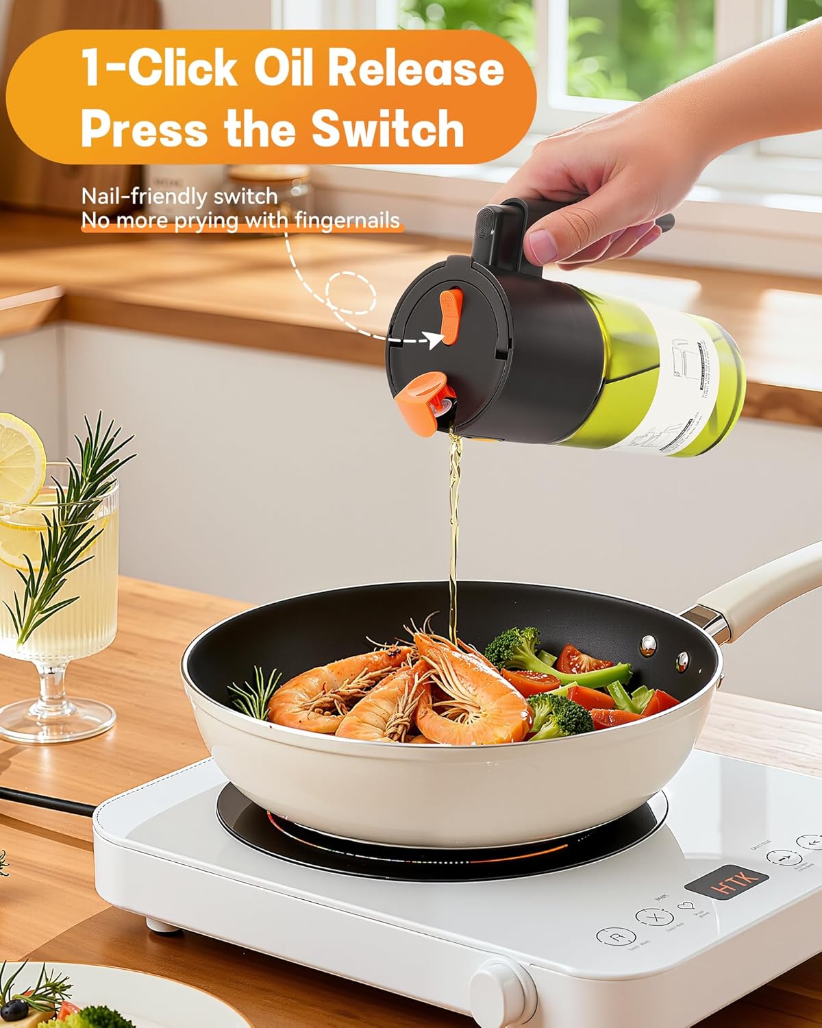 Olive Oil Sprayer & Dispenser Bottle for Cooking 17oz Dark Glass Oil Mister | 2-in-1 Sprayer & Pourer, Fine mist, Leakproof, Light-Blocking, Wide Mouth for Easy Refill & Clean, 8 Oil Labels, Reusable