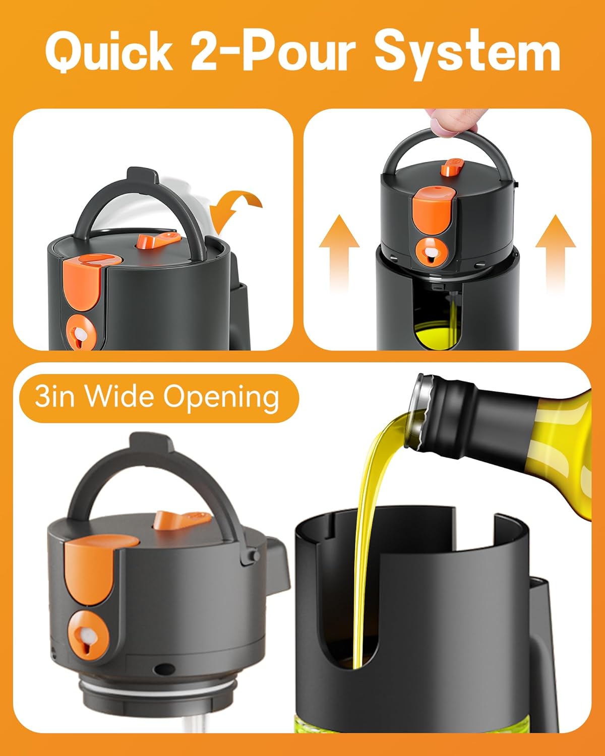 Olive Oil Sprayer & Dispenser Bottle for Cooking 17oz Dark Glass Oil Mister | 2-in-1 Sprayer & Pourer, Fine mist, Leakproof, Light-Blocking, Wide Mouth for Easy Refill & Clean, 8 Oil Labels, Reusable