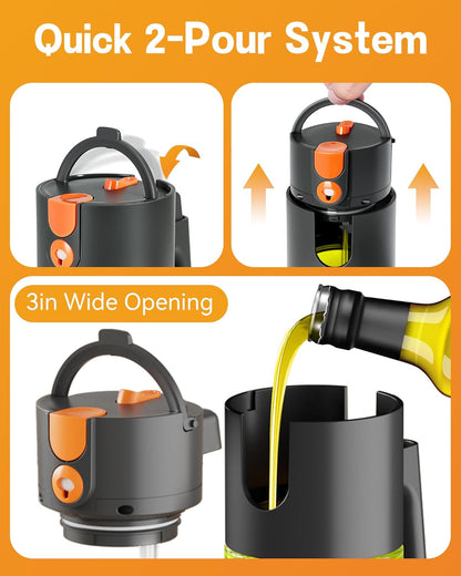 Olive Oil Sprayer & Dispenser Bottle for Cooking 17oz Dark Glass Oil Mister | 2-in-1 Sprayer & Pourer, Fine mist, Leakproof, Light-Blocking, Wide Mouth for Easy Refill & Clean, 8 Oil Labels, Reusable