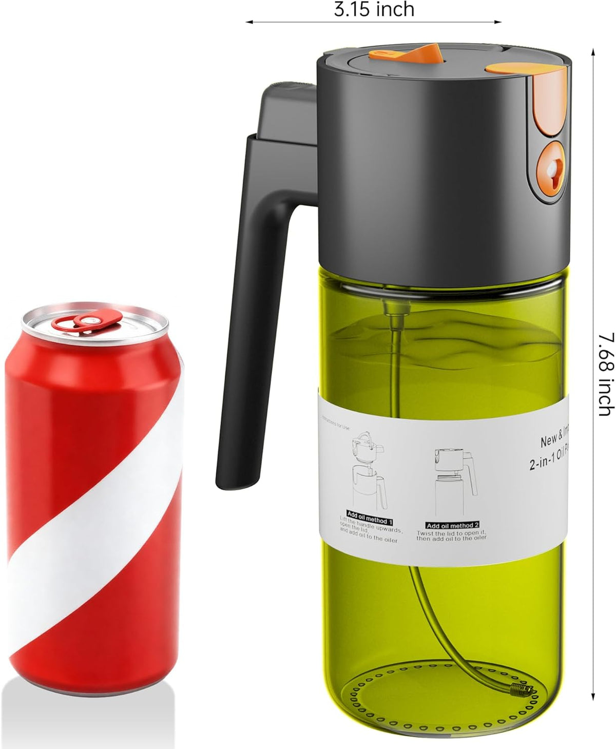 Olive Oil Sprayer & Dispenser Bottle for Cooking 17oz Dark Glass Oil Mister | 2-in-1 Sprayer & Pourer, Fine mist, Leakproof, Light-Blocking, Wide Mouth for Easy Refill & Clean, 8 Oil Labels, Reusable