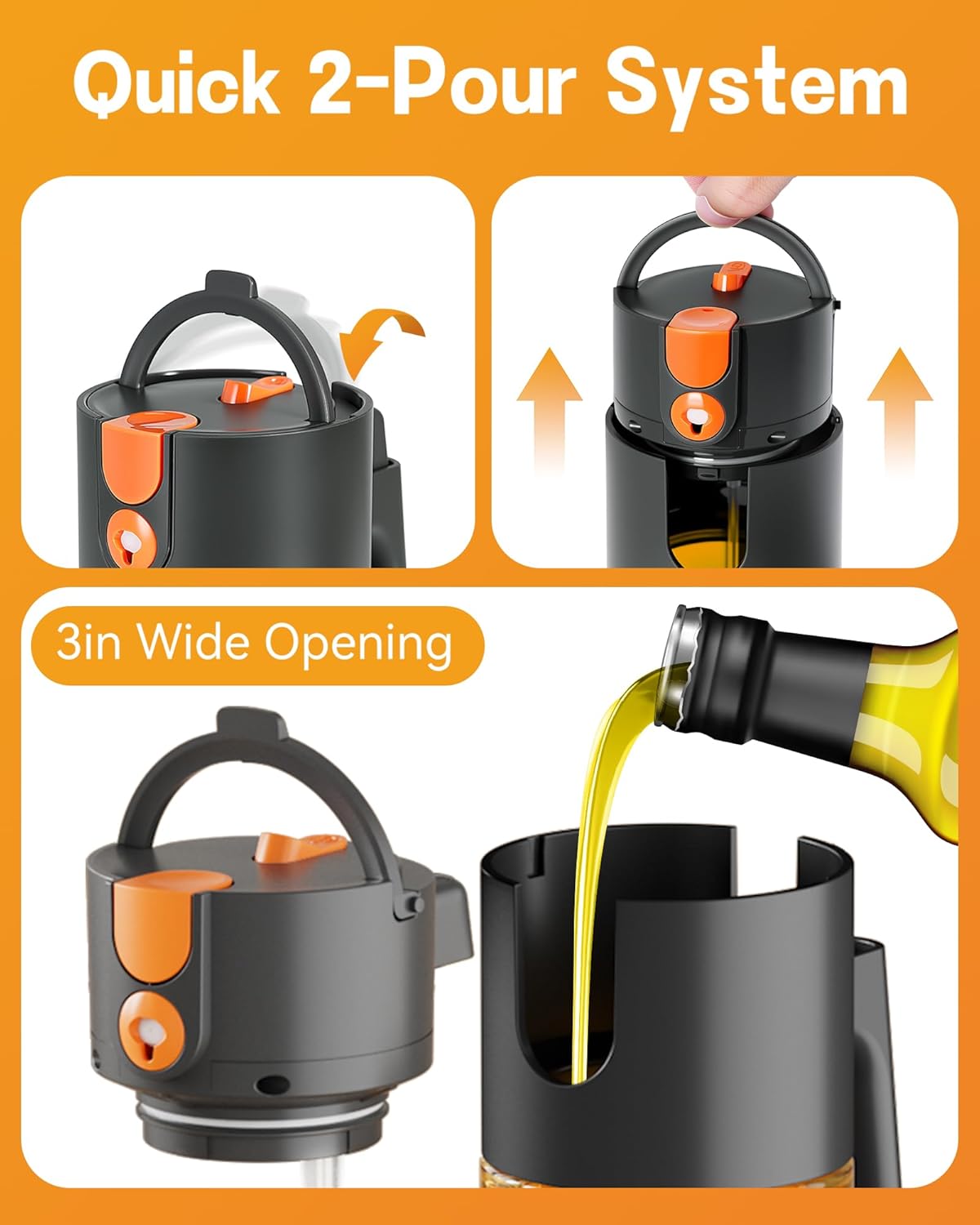 Olive Oil Sprayer & Dispenser Bottle for Cooking 17oz Dark Glass Oil Mister | 2-in-1 Sprayer & Pourer, Fine mist, Leakproof, Light-Blocking, Wide Mouth for Easy Refill & Clean, 8 Oil Labels, Reusable