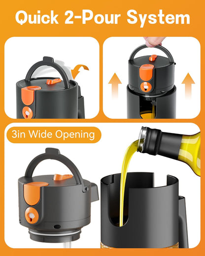 Olive Oil Sprayer & Dispenser Bottle for Cooking 17oz Dark Glass Oil Mister | 2-in-1 Sprayer & Pourer, Fine mist, Leakproof, Light-Blocking, Wide Mouth for Easy Refill & Clean, 8 Oil Labels, Reusable