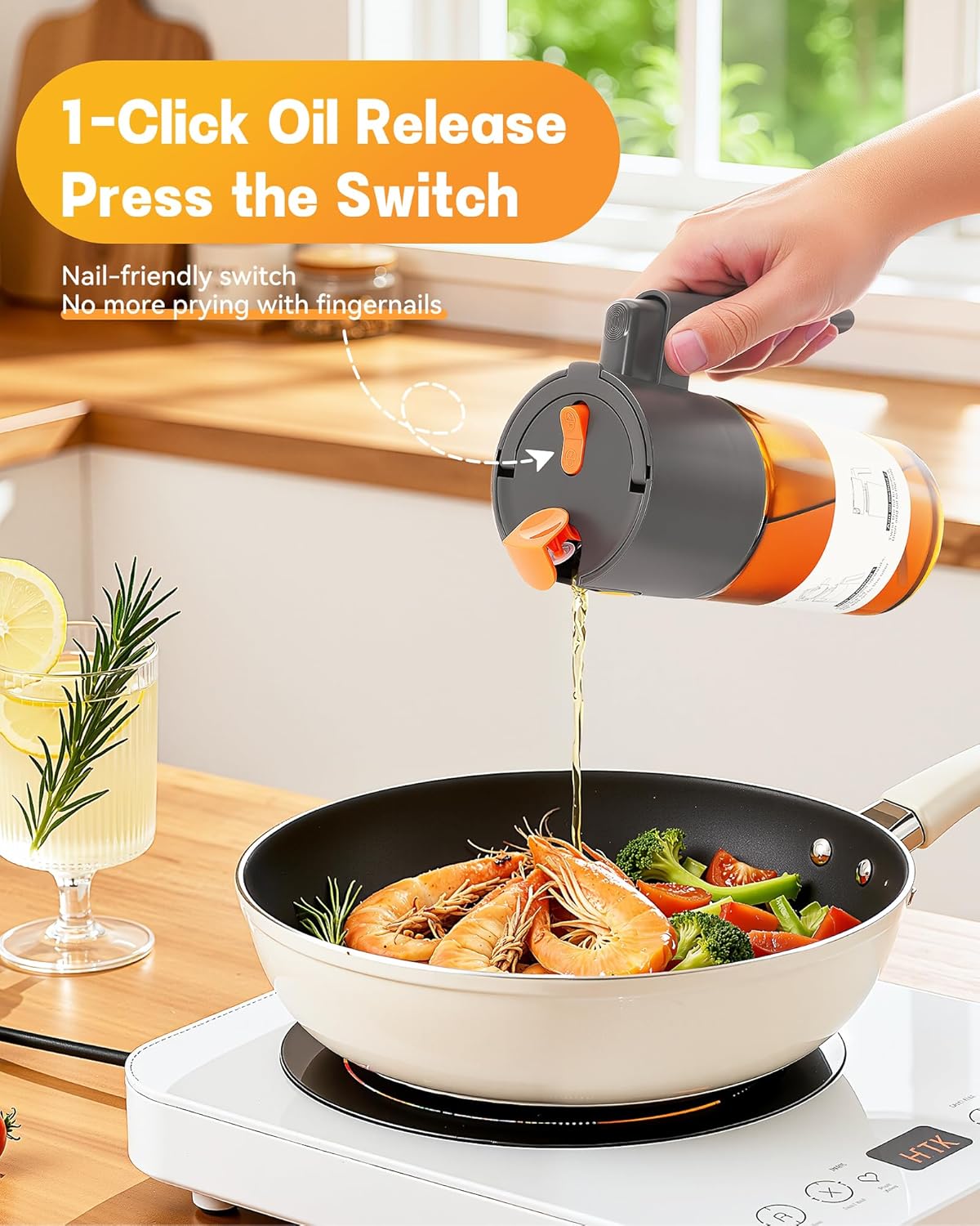 Olive Oil Sprayer & Dispenser Bottle for Cooking 17oz Dark Glass Oil Mister | 2-in-1 Sprayer & Pourer, Fine mist, Leakproof, Light-Blocking, Wide Mouth for Easy Refill & Clean, 8 Oil Labels, Reusable