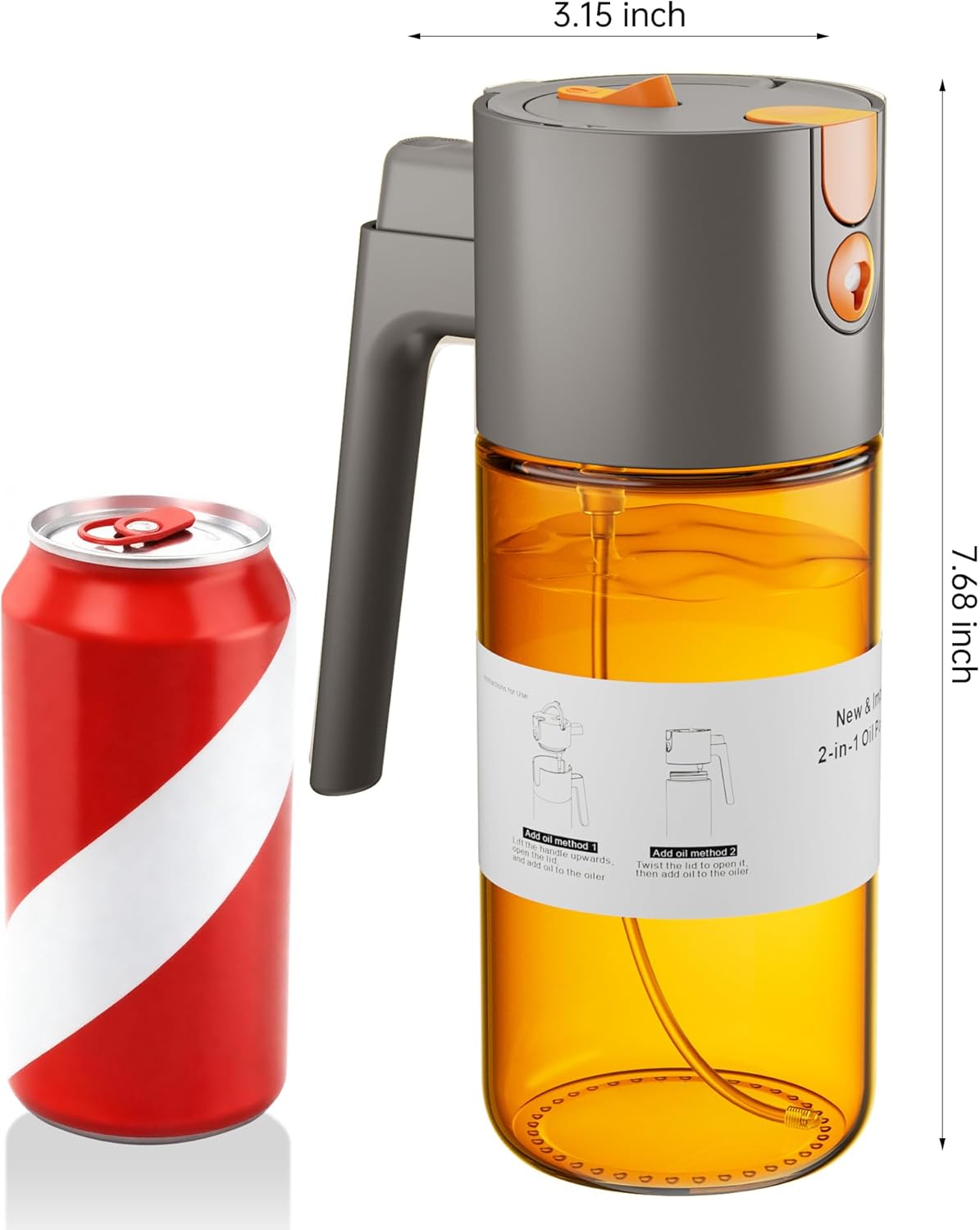 Olive Oil Sprayer & Dispenser Bottle for Cooking 17oz Dark Glass Oil Mister | 2-in-1 Sprayer & Pourer, Fine mist, Leakproof, Light-Blocking, Wide Mouth for Easy Refill & Clean, 8 Oil Labels, Reusable