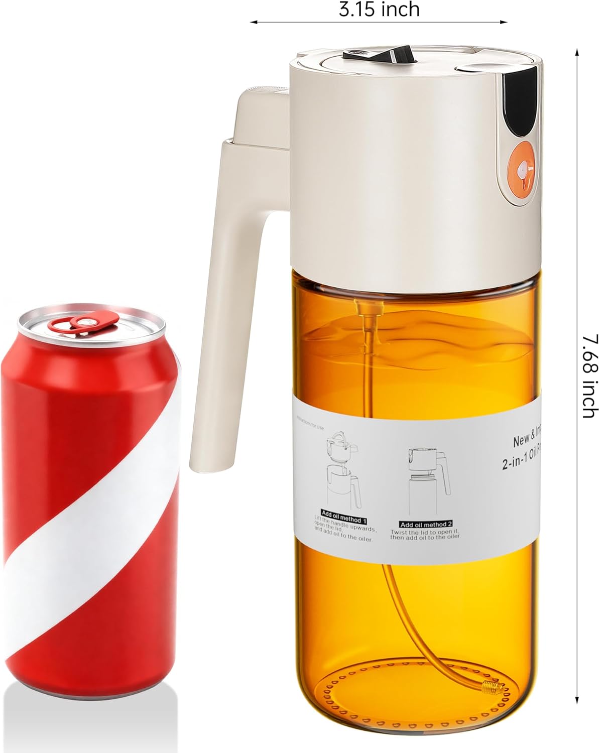Olive Oil Sprayer & Dispenser Bottle for Cooking 17oz Dark Glass Oil Mister | 2-in-1 Sprayer & Pourer, Fine mist, Leakproof, Light-Blocking, Wide Mouth for Easy Refill & Clean, 8 Oil Labels, Reusable