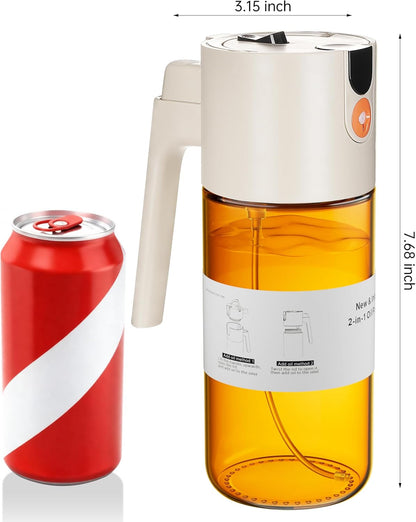 Olive Oil Sprayer & Dispenser Bottle for Cooking 17oz Dark Glass Oil Mister | 2-in-1 Sprayer & Pourer, Fine mist, Leakproof, Light-Blocking, Wide Mouth for Easy Refill & Clean, 8 Oil Labels, Reusable