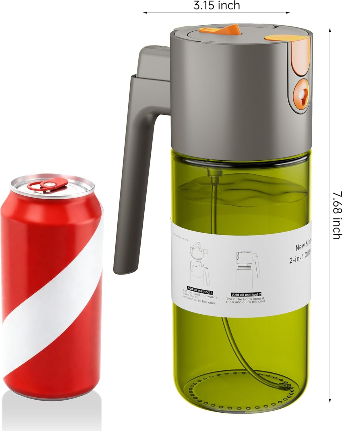 Olive Oil Sprayer & Dispenser Bottle for Cooking 17oz Dark Glass Oil Mister | 2-in-1 Sprayer & Pourer, Fine mist, Leakproof, Light-Blocking, Wide Mouth for Easy Refill & Clean, 8 Oil Labels, Reusable