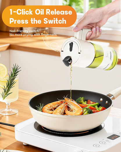 Olive Oil Sprayer & Dispenser Bottle for Cooking 17oz Dark Glass Oil Mister | 2-in-1 Sprayer & Pourer, Fine mist, Leakproof, Light-Blocking, Wide Mouth for Easy Refill & Clean, 8 Oil Labels, Reusable