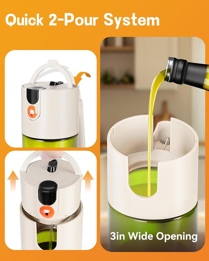 Olive Oil Sprayer & Dispenser Bottle for Cooking 17oz Dark Glass Oil Mister | 2-in-1 Sprayer & Pourer, Fine mist, Leakproof, Light-Blocking, Wide Mouth for Easy Refill & Clean, 8 Oil Labels, Reusable