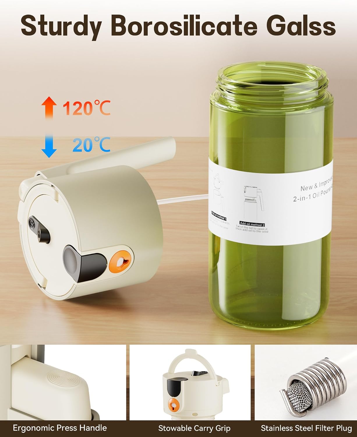 Olive Oil Sprayer & Dispenser Bottle for Cooking 17oz Dark Glass Oil Mister | 2-in-1 Sprayer & Pourer, Fine mist, Leakproof, Light-Blocking, Wide Mouth for Easy Refill & Clean, 8 Oil Labels, Reusable